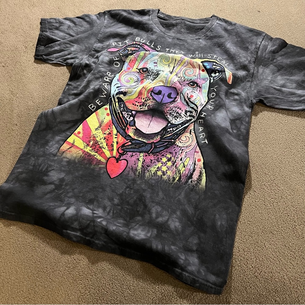 2013 THE MOUNTAIN PIT BULL MOSAIC TIE DYE DOG ANIMAL RESCUE LARGE T-SHIRT